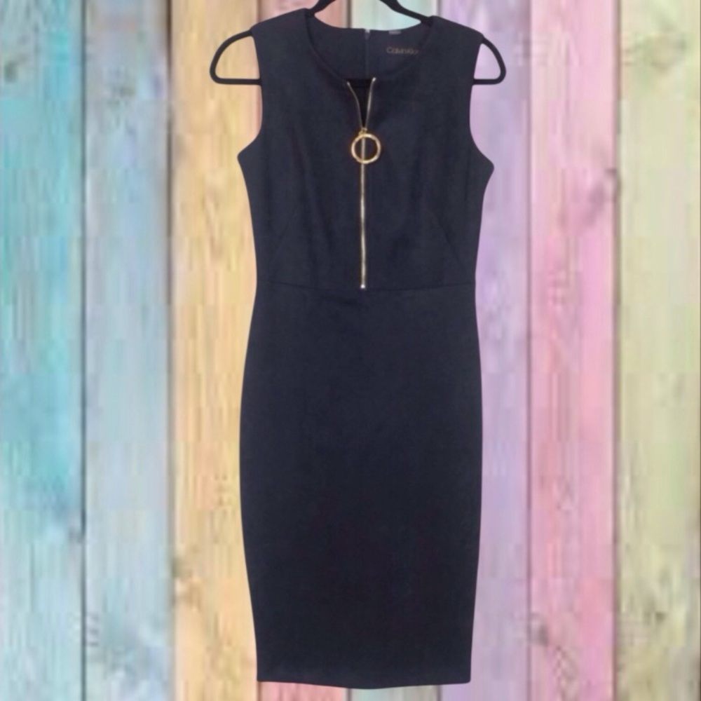 Calvin Klein Navy Blue Ultra Suede Sheath Dress